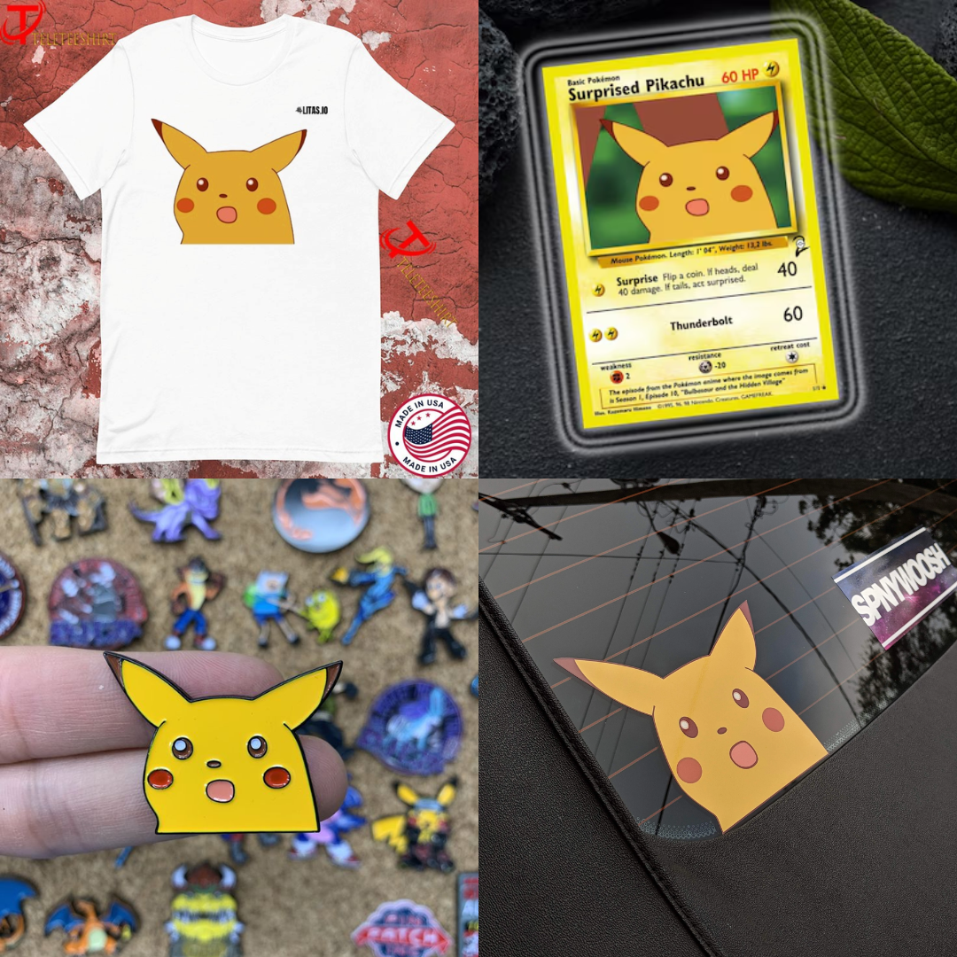 How has the Surprised Pikachu meme influenced merchandise and mainstream culture over time