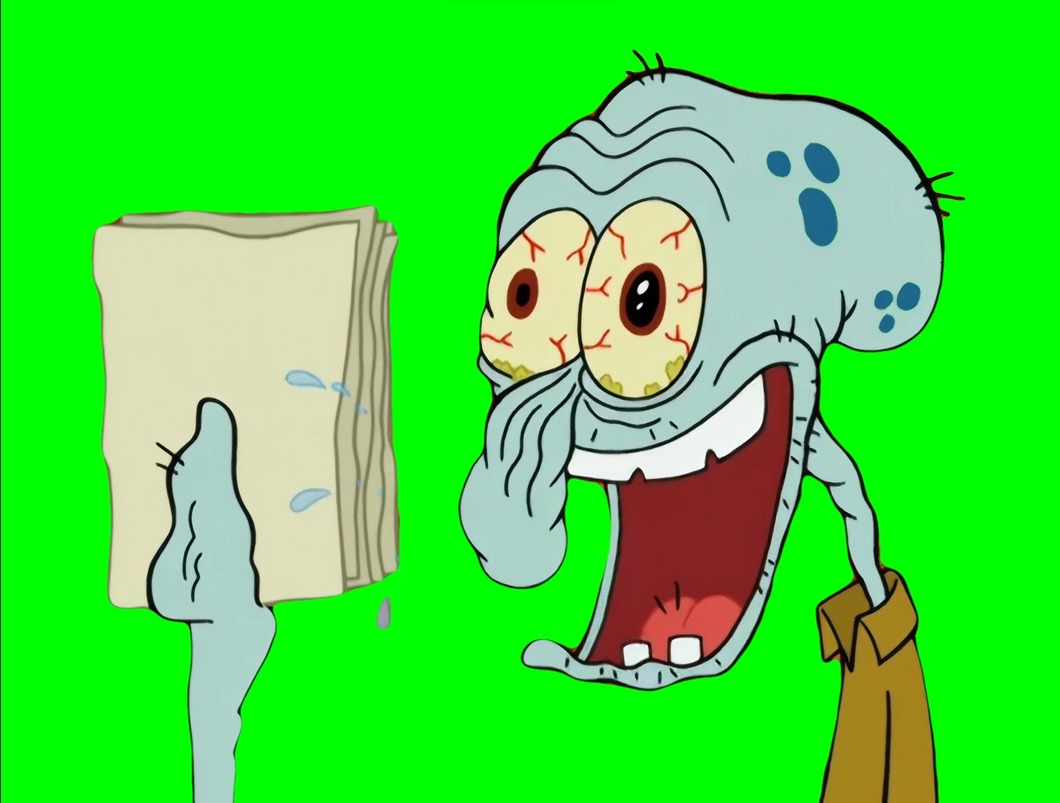 Squidward saying "I DID IT! MWAH!" meme