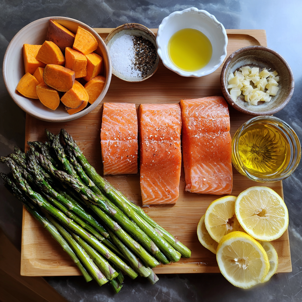 Sheet-Pan Baked Salmon with Sweet Potatoes and Asparagus Ingredients Notes
